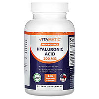 Гиалуроновая кислота Vitamatic, High Potency, Hyaluronic Acid, 200 mg, 120 Vegetable Capsules Доставка від 14