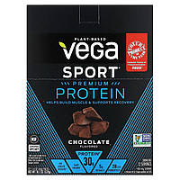 Растительный протеин Vega, Sport, Premium протеин на растительной основе, шоколад, 12 упаковок, 1,6 унции (44