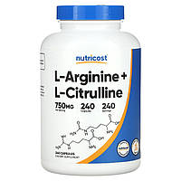 Формула с оксидом азота Nutricost, L-Arginine + L-Citrulline, 240 Capsules Доставка від 14 днів - Оригинал