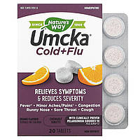 Гомеопатический препарат Nature's Way, Umcka, средство от гриппа и простуды, со вкусом апельсина, 20