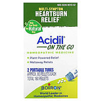 Гомеопатичний препарат Boiron, Acidil On The Go, Multi-Symptom Heartburn Relief, 2 Portable Tubes, 80 Pellets Each, оригінал.