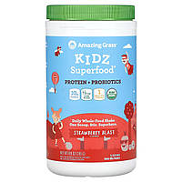 Горох Amazing Grass, Kidz Superfood, Protein + Probiotics, Strawberry Blast, 8.9 oz (255 g), оригинал. Доставка из США/ЕС в