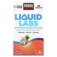 Force Factor, Liquid Labs, Rapid Hydration Electrolyte Drink Mix, Tropical Fruit, 20 стиков в упаковке, 0,25