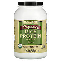Рисовый белок NutriBiotic, Сырой органический рисовый протеин, простой, 3 фунта (1,36 кг) Доставка від 14 днів