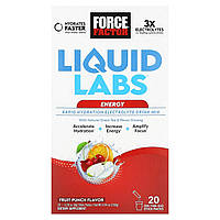 Force Factor, Liquid Labs Energy, Rapid Hydration Electrolyte Drink Mix, Fruit Punch, 20 стиков в упаковке,
