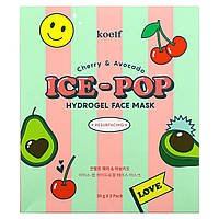 Увлажняющая маска Koelf, Ice-Pop Hydrogel Beauty Face Mask, Cherry & Avocado, 5 Sheets, 30 g Each Доставка від