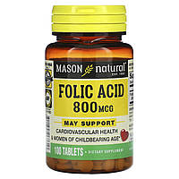 Фолиевая кислота Mason Natural, фолиевая кислота, 800 мкг, 100 таблеток Доставка від 14 днів - Оригинал