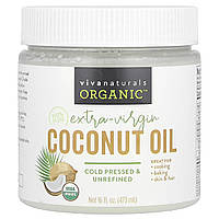 Кокосовое масло Viva Naturals, Organic, Extra-Virgin Coconut Oil, 16 fl oz (473 ml) Доставка від 14 днів -