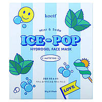 Увлажняющая маска Koelf, Ice-Pop Hydrogel Beauty Face Mask, Mint & Soda, 5 Sheets, 30 g Each Доставка від 14