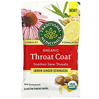 Пастилки Traditional Medicinals, Organic Throat Coat Drops, Lemon Ginger Echinacea, 16 Pectin Throat Drops