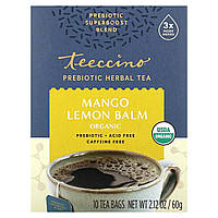 Травяной чай Teeccino, Organic Prebiotic Herbal Tea, Mango Lemon Balm, Caffeine Free, 10 Tea Bags, 2.12 oz (60