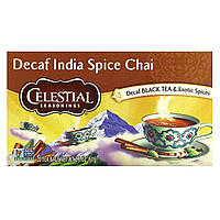 Травяной чай Celestial Seasonings, Black Tea & Exotic Spices, India Spice Chai, Decaf, 20 Tea Bags, 2.1 oz (61