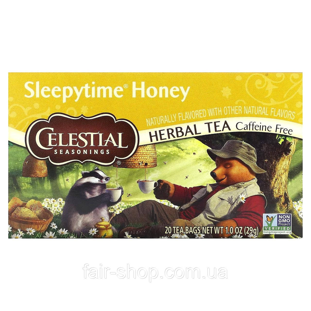 Трав'яний чай Celestial Seasonings, Herbal Tea, Sleepytime Honey, Caffeine Free, 20 Tea Bags 1 oz (29 g), оригінал. Доставка з, фото 1