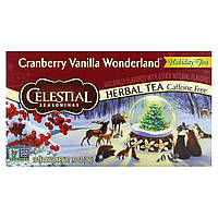 Травяной чай Celestial Seasonings, Holiday Herbal Tea, Cranberry Vanilla Wonderland, Caffeine Free, 18 Tea
