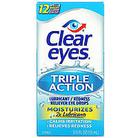 Капли для глаз Чистые глаза, тройное действие, глазные капли для смазки/удаления покраснения, 0,5 жидкой унции