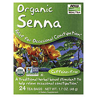 Лечебные чаи NOW Foods, Real Tea, Organic Senna, Caffeine-Free, 24 Tea Bags, 1.7 oz (48 g) Доставка від 14