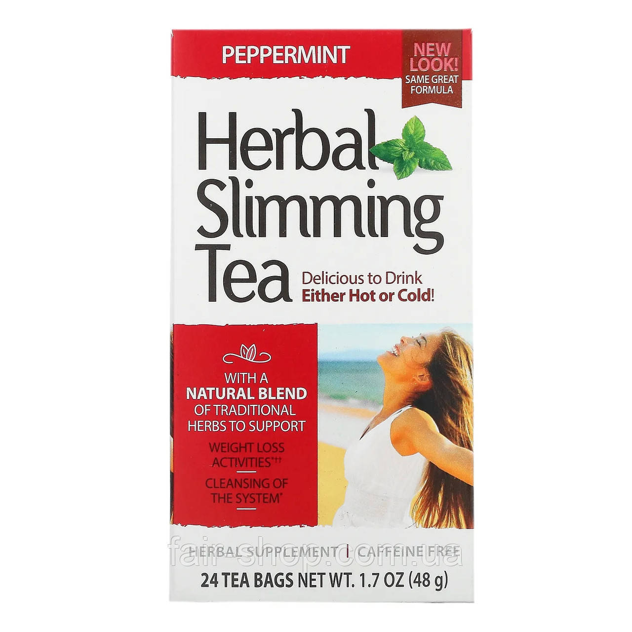Лікувальні чаї 21st Century, Herbal Slimming Tea, Peppermint, Caffeine Free, 24 Tea Bags, 1.7 oz (48 g), оригінал. Доставка з, фото 1