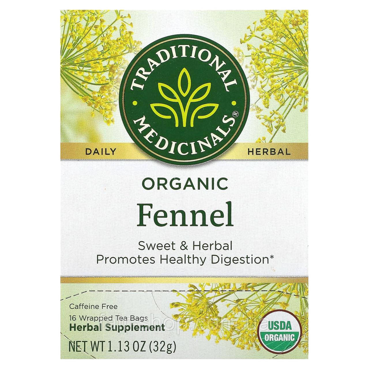 Лікувальні чаї Traditional Medicinals, Organic Fennel, Caffeine Free, 16 Wrapped Tea Bags, 1.13 oz (32 g), оригінал. Доставка з, фото 1