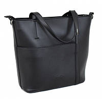 Стильная черная женская сумка большая качественная формата а4 фабричная устойчивая форма