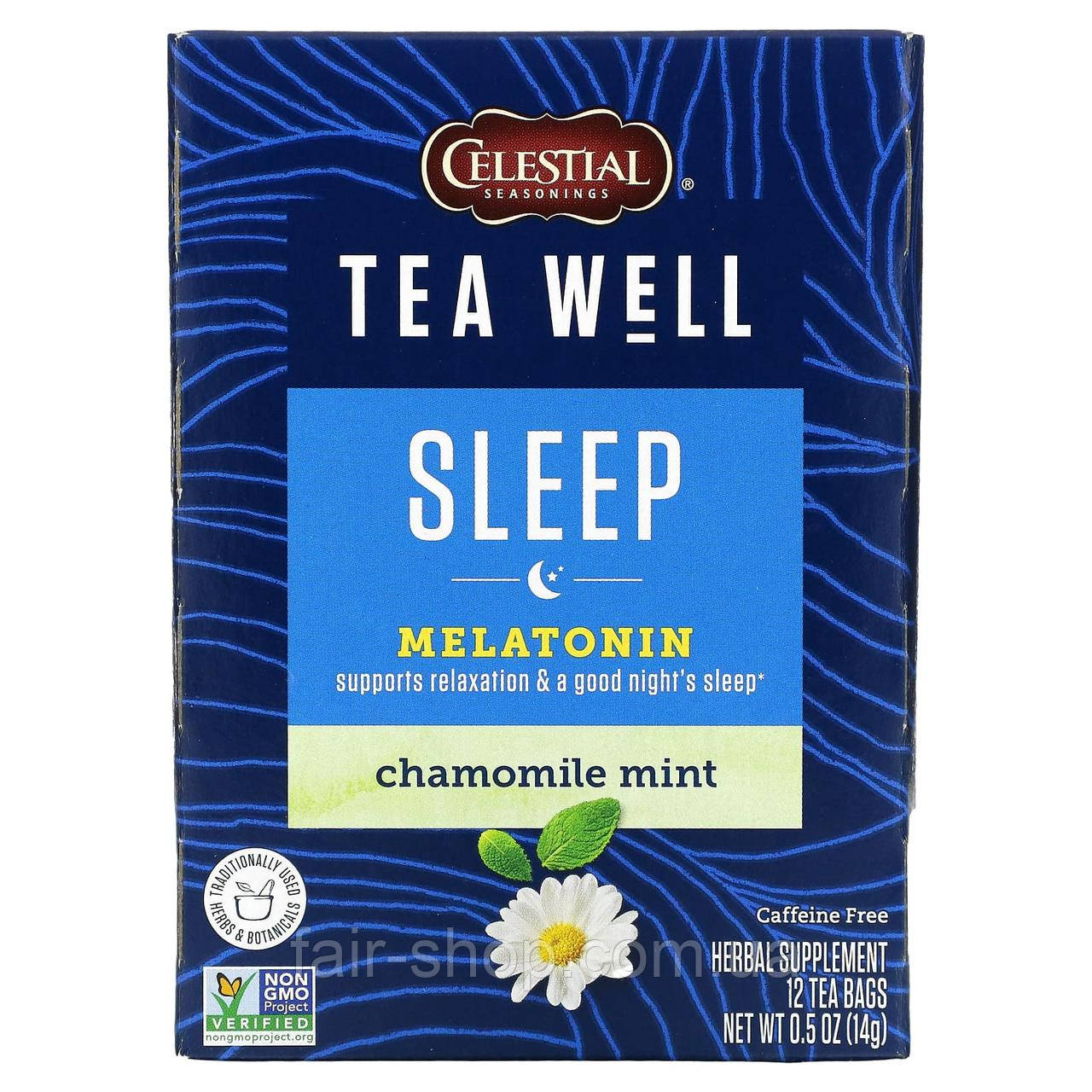 Лікувальні чаї Celestial Seasonings, Sleep, Melatonin, Chamomile Mint, Caffeine Free, 12 Tea Bags, 0.04 oz (1.2 g) Each, оригінал., фото 1