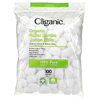Ватні палички Cliganic, Organic Super Jumbo Cotton Balls, 100 Count, оригінал. Доставка від 14 днів