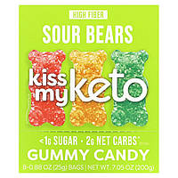Льодяники Kiss My Keto, Gummy Candy, Sour Bears, 8 Bags, 0.88 oz (25 g), оригінал. Доставка від 14 днів