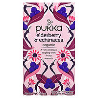 Лечебные чаи Pukka Herbs, Organic Herbal Tea, Elderberry & Echinacea, Caffeine Free, 20 Sachets, 1.41 oz (40