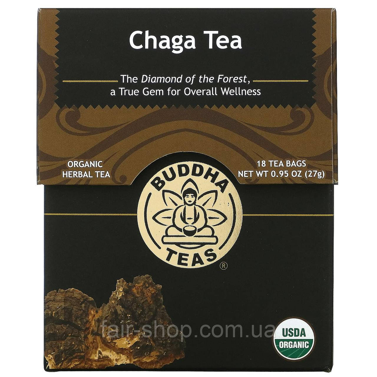 Лікувальні чаї Buddha Teas, Organic Herbal Tea, Chaga Mushroom, 18 Tea Bags, 0.95 oz (27 g), оригінал. Доставка з США/ЄС протягом, фото 1