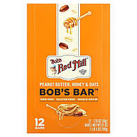 Живильні батончики Bob&#x27;s Red Mill, Bob&#x27;s Bar, Peanut Butter, Honey & Oats , 12 Bars, 1.76 oz (50 g) Each, оригінал.