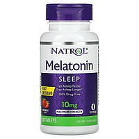 Мелатонин Natrol, Мелатонин, быстрорастворимый, максимальная сила, клубника, 10 мг, 60 таблеток Доставка від