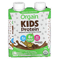 Протеиновая смесь Orgain, Kids Protein, органический питательный коктейль, шоколад, в упаковке 4 шт. по 244 мл