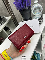 Крутой качественный женский кошелек бордовий из натуральной кожи миниатюрный стильный в фирменной коробке