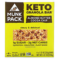 Батончики с гранолой Munk Pack, Keto Granola Bar, Almond Butter Cocoa Chip, 4 Bars, 1.12 oz (32 g) Each