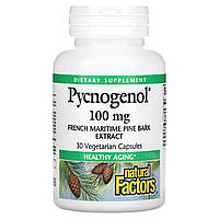 Пикногенол Natural Factors, Pycnogenol, экстракт коры французской приморской сосны, 100 мг, 30 вегетарианских
