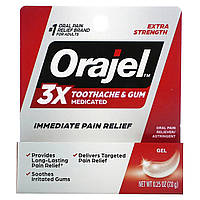 Для ухода за полостью рта Orajel, 3X Medicated For Toothache & Gum Gel, Extra Strength, 0.25 oz (7 g) Доставка