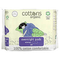 Гигиенические прокладки Cottons, 100% Natural Cotton Coversheet, Overnight Pads with Wings, Heavy, 10 Pads