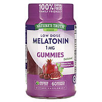 Мелатонін Nature&#x27;s Truth, Low Dose Melatonin, Natural Cherry Pomegranate, 1 mg, 60 Vegan Gummies, оригінал. Доставка від 14