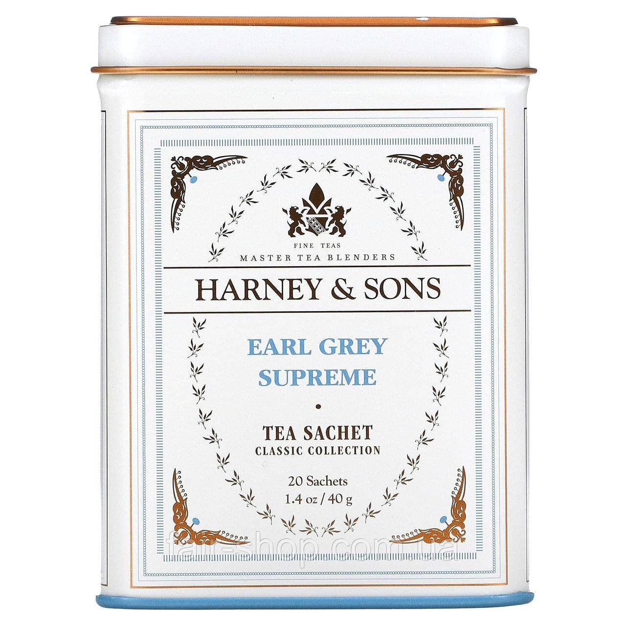 Чорний чай Harney & Sons, Fine Teas, Earl Grey Supreme, 20 Sachets, 1.4 oz (40 g), оригінал. Доставка з США/ЄС протягом 14 днів, фото 1