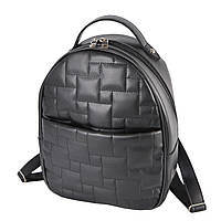Модный вместительный молодежный рюкзак женский черный стеганый из качественного кожзаменителя