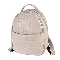 Модный вместительный молодежный рюкзак женский бежевый тауп стеганый из качественного кожзаменителя
