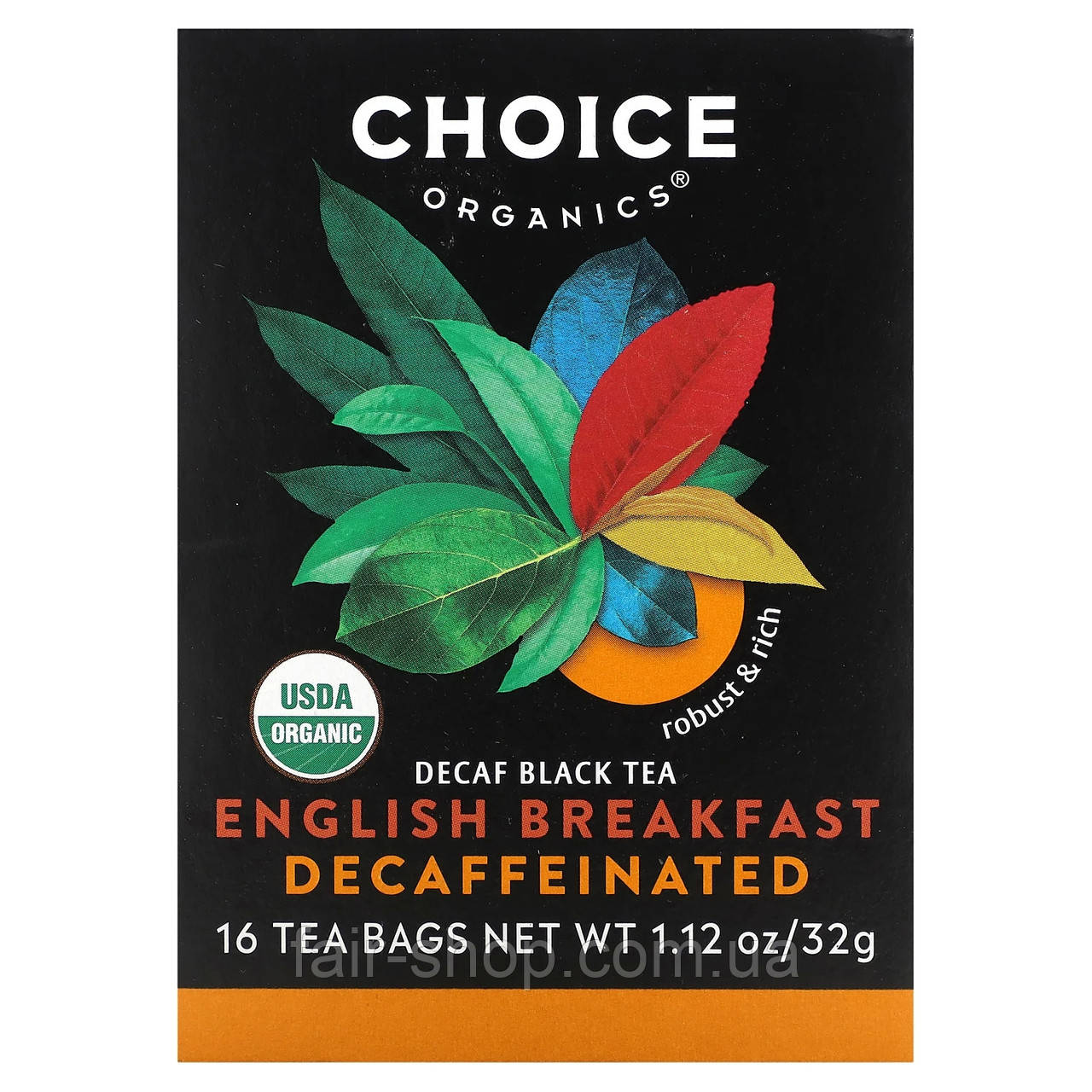 Чорний чай Choice Organic Teas, Decaf Black Tea, Decaffeinated, English Breakfast, 16 Tea Bags, 1.12 oz (32 g), оригінал. Доставка, фото 1