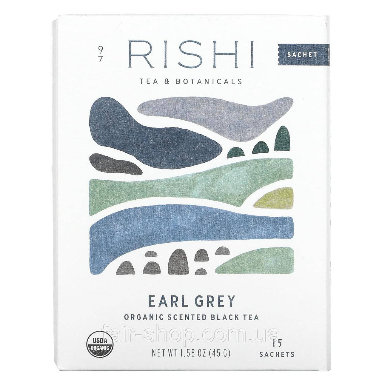 Чорний чай Rishi Tea, Earl Grey, Organic Scented Black Tea, 15 Sachets, 1.58 oz (45 g), оригінал. Доставка з США/ЄС протягом 14, фото 1