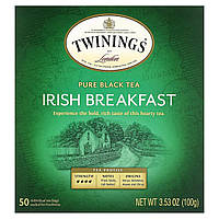 Черный чай Twinings, Pure Black Tea, Irish Breakfast, 50 Tea Bags, 3.53 oz (100 g) Доставка від 14 днів -