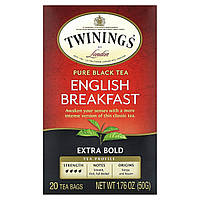 Черный чай Twinings, Pure Black Tea, English Breakfast, Extra Bold, 20 Tea Bags, 1.76 oz (50 g) Доставка від