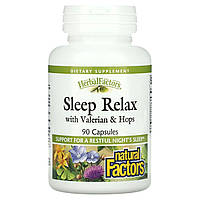 Снотворное Natural Factors, Sleep Relax, успокаивающая добавка с валерианой и хмелем, 90 капсул Доставка від