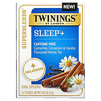 Снотворное Twinings, Superblends, чай для хорошего сна, с мелатонином, ромашкой, корицей и ванилью, без