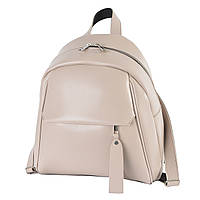 Модный качественный рюкзак женский маленький вместительный рюкзачек с удобным карманом спереди цвет беж тауп