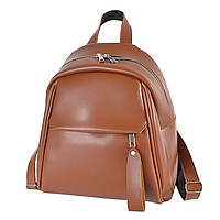 Крутой модный качественный рыжий рюкзак женский маленький вместительный рюкзачек с удобным карманом спереди