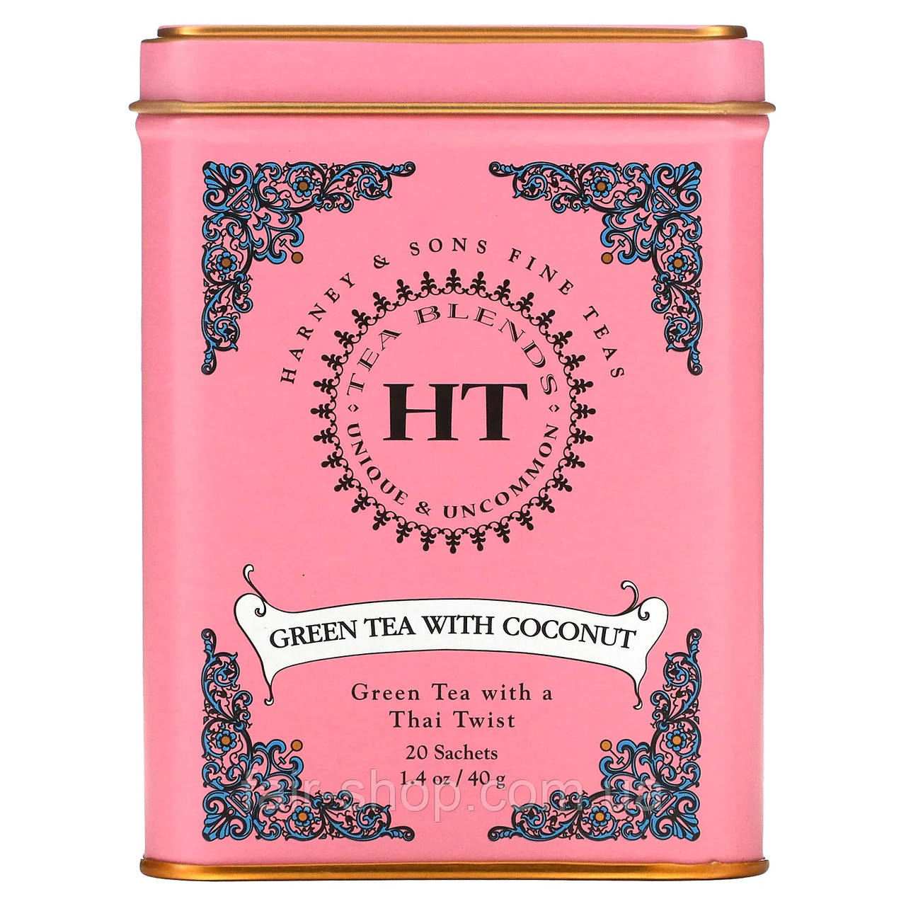 Зелений чай Harney & Sons, HT Tea Blend, Green Tea with Coconut, 20 Tea Sachets, 1.4 oz (40 g), оригінал. Доставка з США/ЄС, фото 1