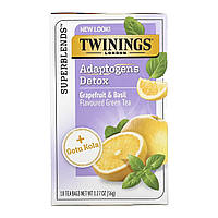 Зеленый чай Twinings, Detox, Adaptogens, Grapefruit & Basil Flavored Green Tea, 18 Tea Bags, 1.27 oz (36 g)